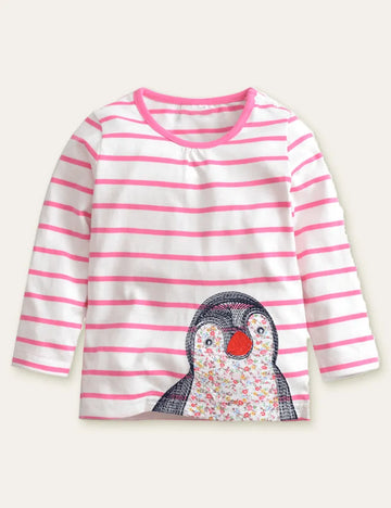 Penguin Embroidered Long Sleeve T-shirt - Mini Taylor